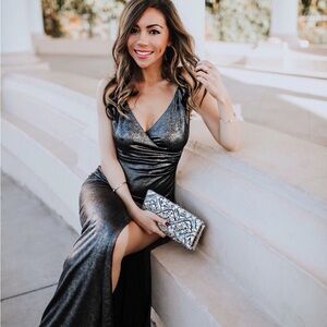 H:ours gunmetal slit dress XS,brand new with tags, worn once to shoot, stunning!